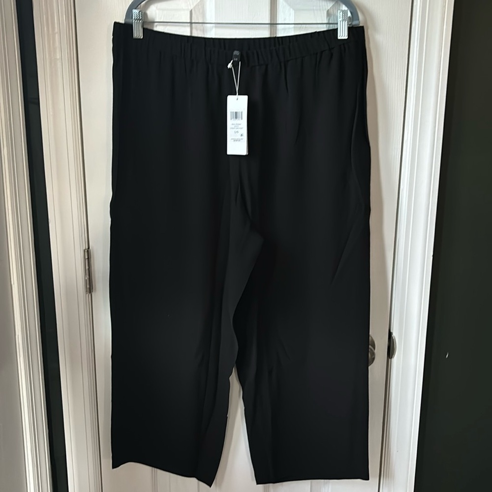 Eileen Fisher Georgette crêpe, black straight craft pants, Large NWT